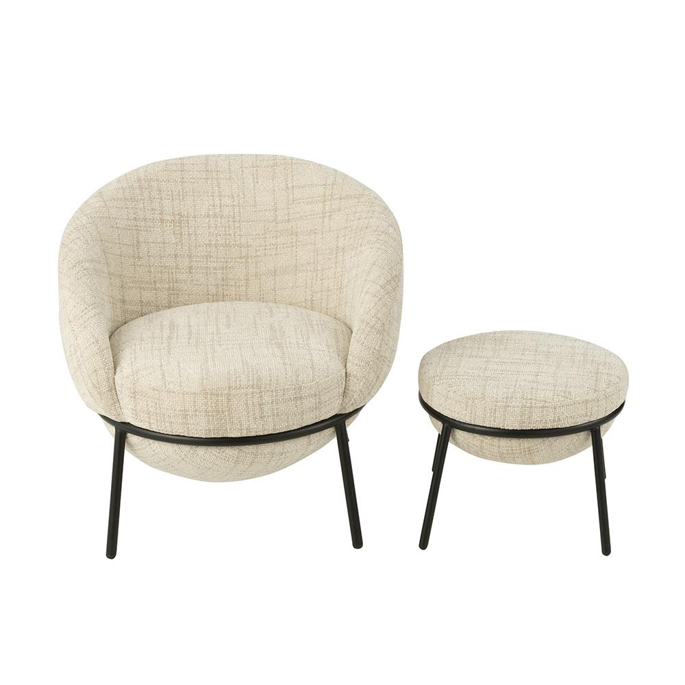 Chaise Longue + Repose-Pied - Beige/Noir