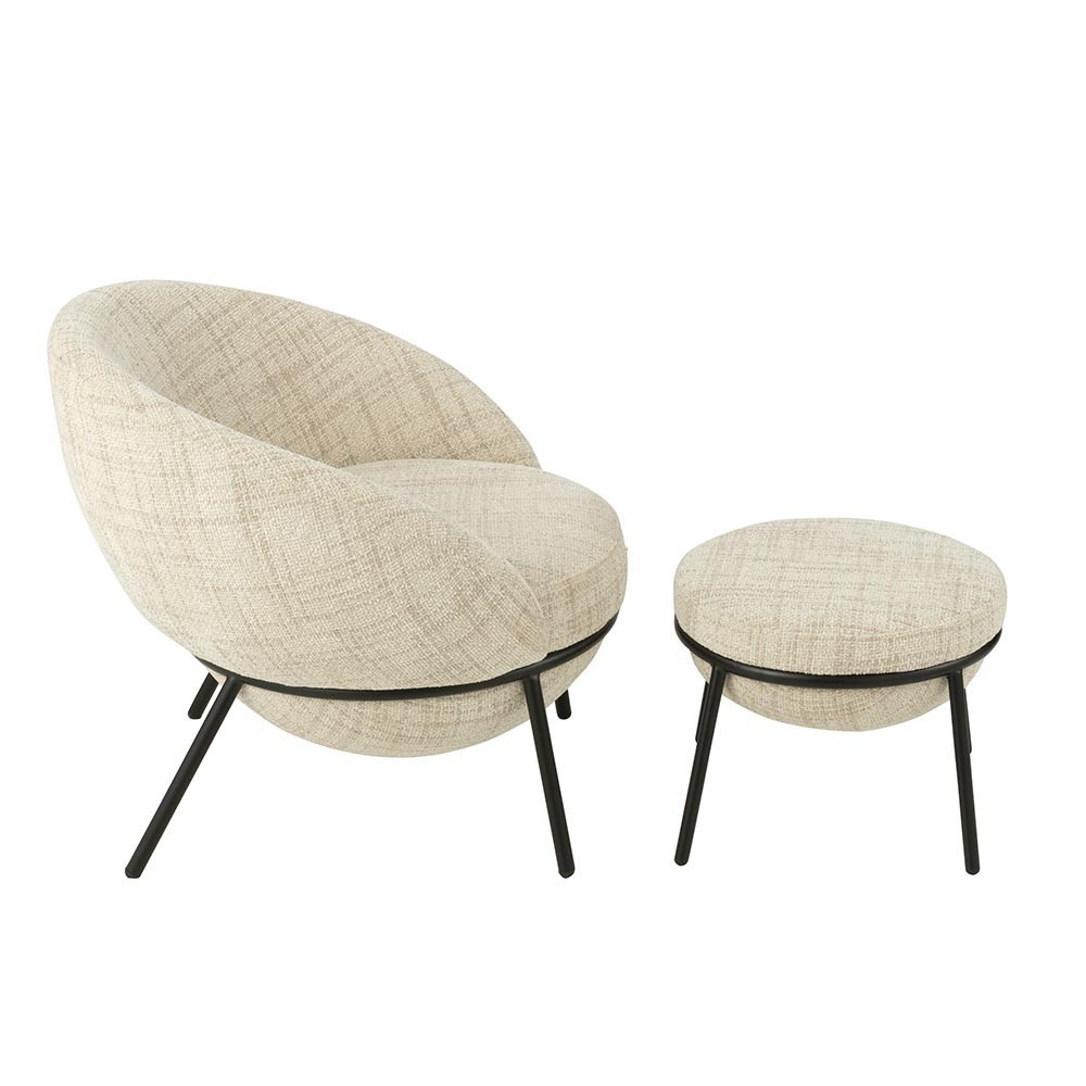 Chaise Longue + Repose-Pied - Beige/Noir