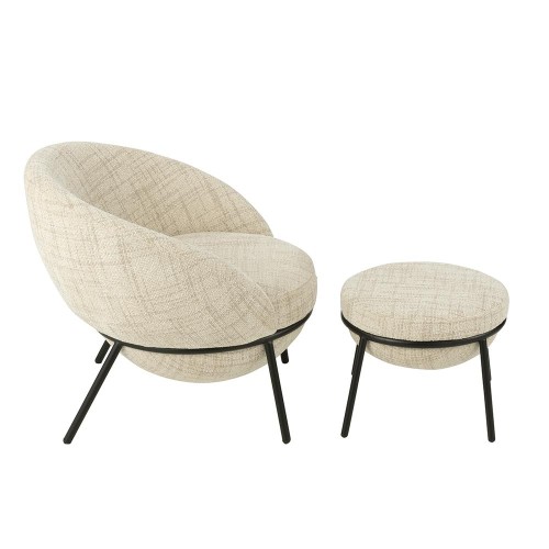 Chaise Longue + Repose-Pied - Beige/Noir