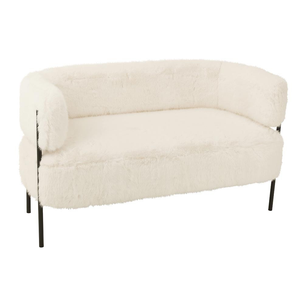 Canapé 2 places en tissu effet fourrure blanc