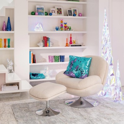 Siege Relax + Repose-Pieds Metal/Contreplaque Creme/Argent