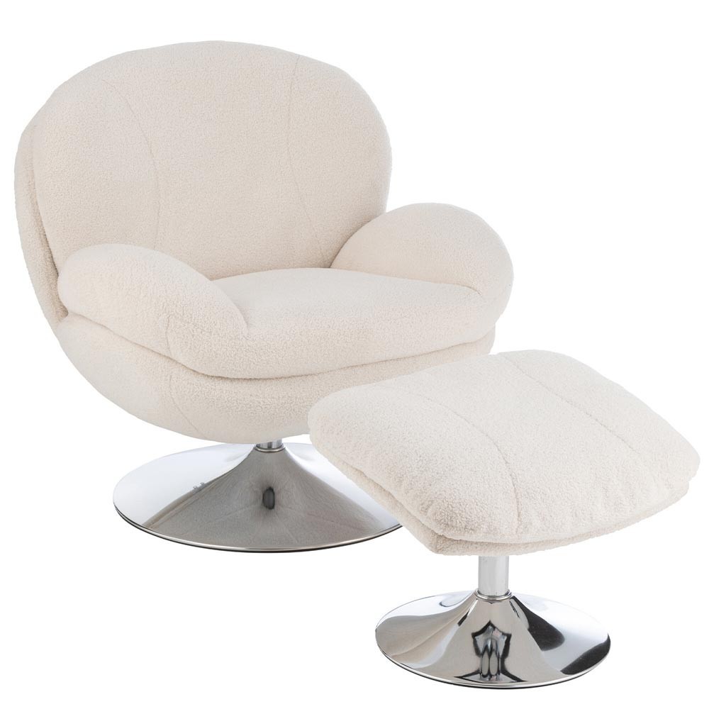 Siege Relax + Repose-Pieds Metal/Contreplaque Creme/Argent