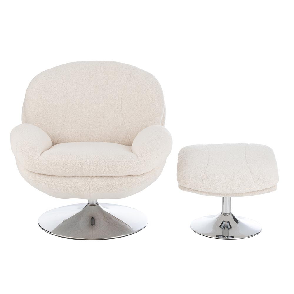 Siege Relax + Repose-Pieds Metal/Contreplaque Creme/Argent