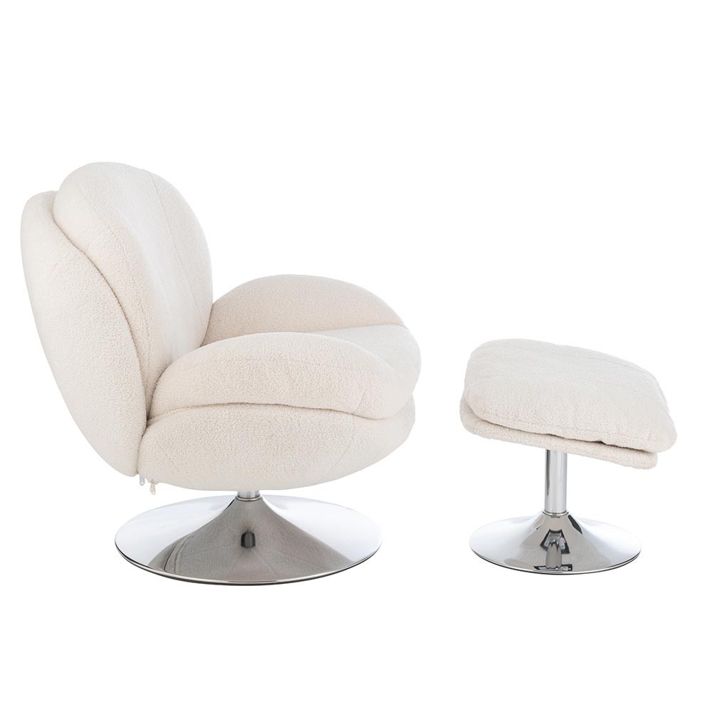Siege Relax + Repose-Pieds Metal/Contreplaque Creme/Argent