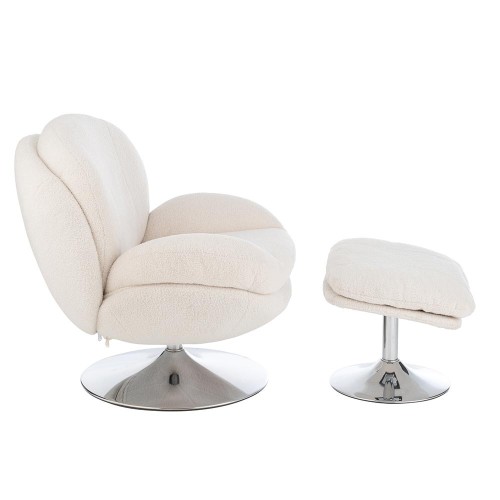 Siege Relax + Repose-Pieds Metal/Contreplaque Creme/Argent