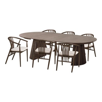 Osaka and Agustin Dining Set – Table and 6 Chairs in Oak Veneer, MDF, and Oak Wood 2