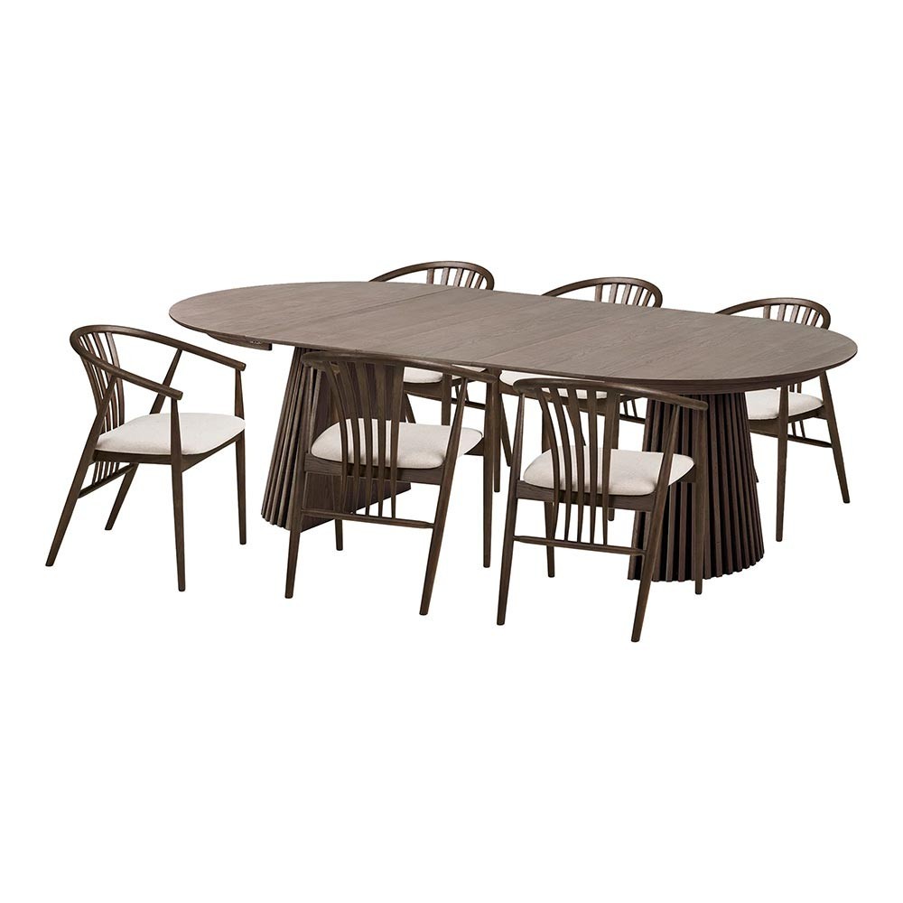 Ensemble Esszimmer Osaka und Agustin – Tisch und 6 Stühle aus Eichenfurnier, MDF und Eichenholz