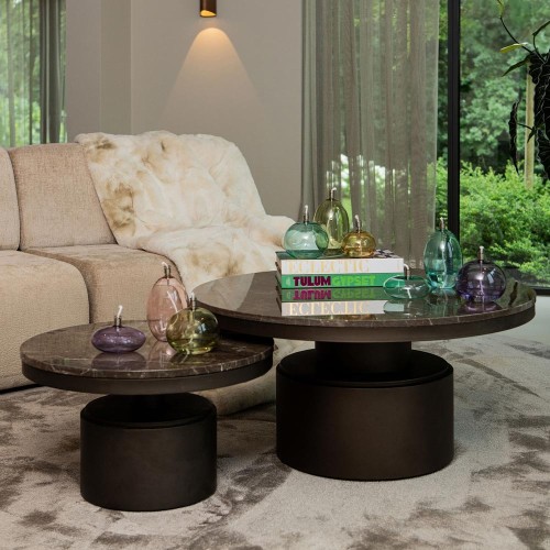 Bregt coffeetable high brown marble darkbrown base