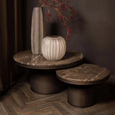 Bregt salontafel, hoog, bruin marmer, donkerbruine voet 2