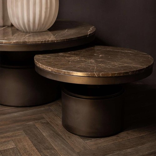 Mesa de centro Bregt S, base de mármol marrón oscuro