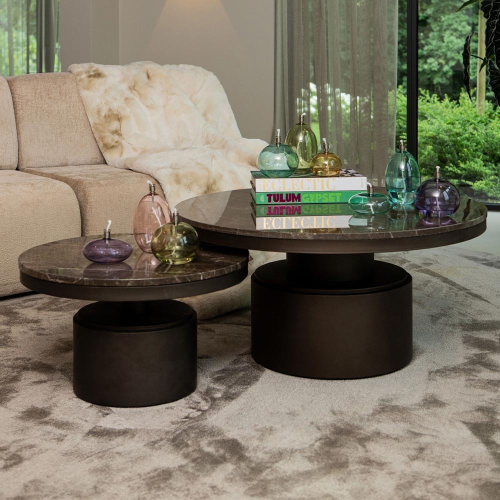 Table basse Bregt S, Gestell aus dunkelbraunem Marmor