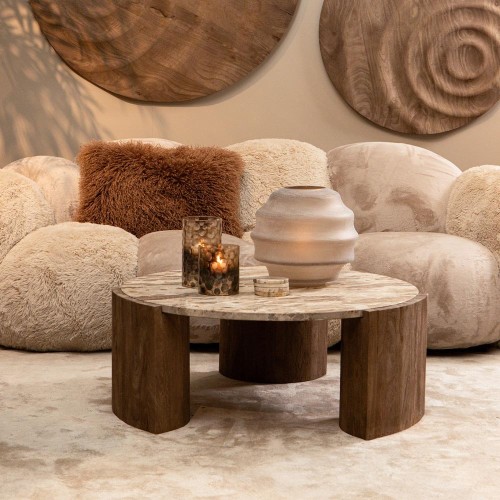 Table basse Javina en marbre naturel avec piètement en bois de manguier L