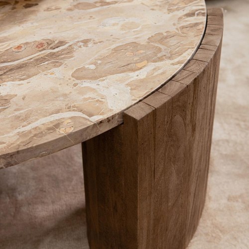 Coffee table Javina in natural marble with mango wood base L