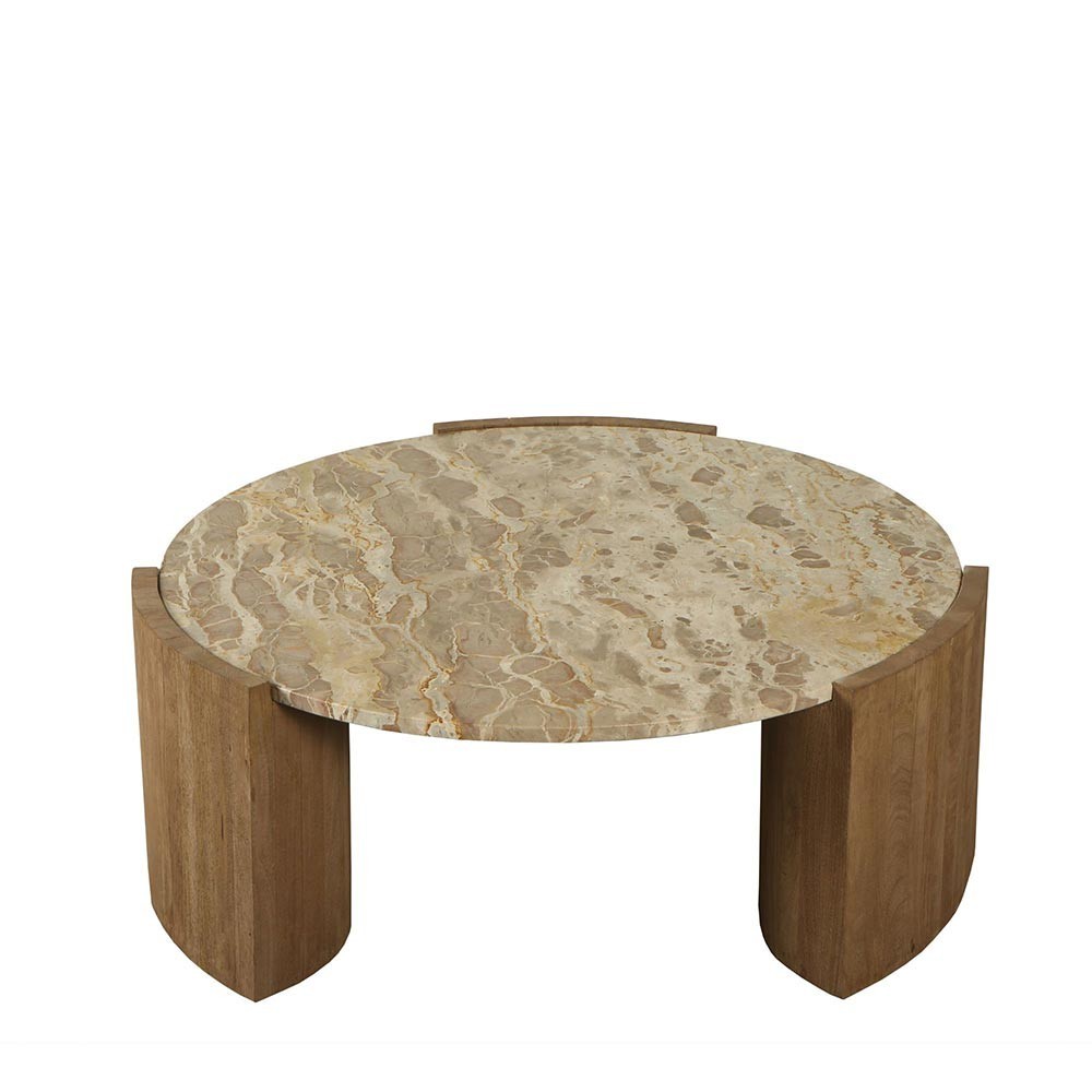 Couchtisch Javina aus natürlichem Marmor mit Gestell aus Mangoholz L