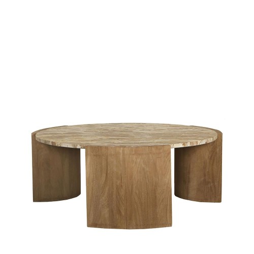 Table basse Javina en marbre naturel avec piètement en bois de manguier L