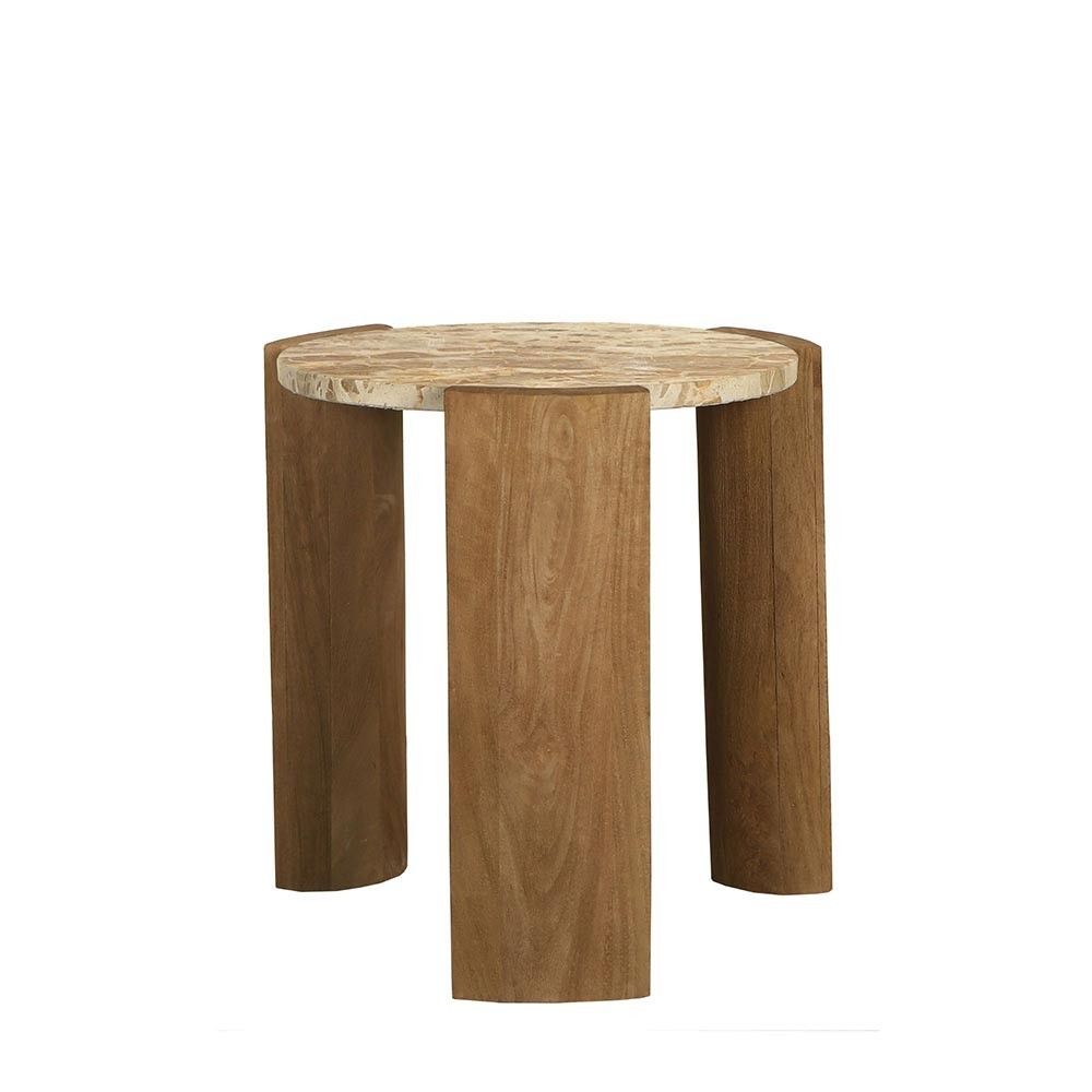 Table basse Javina en marbre naturel avec piètement en bois de manguier S