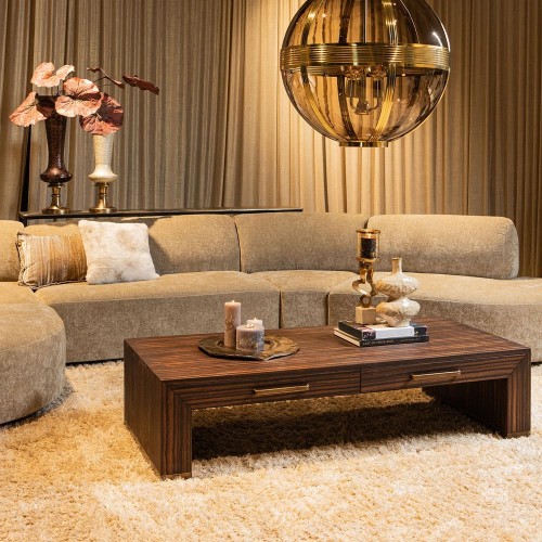 Table basse Tiess en placage de bois brun, 2 tiroirs