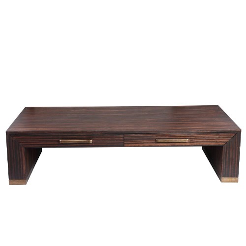 Coffee table Tiess in brown wood veneer, 2 drawers