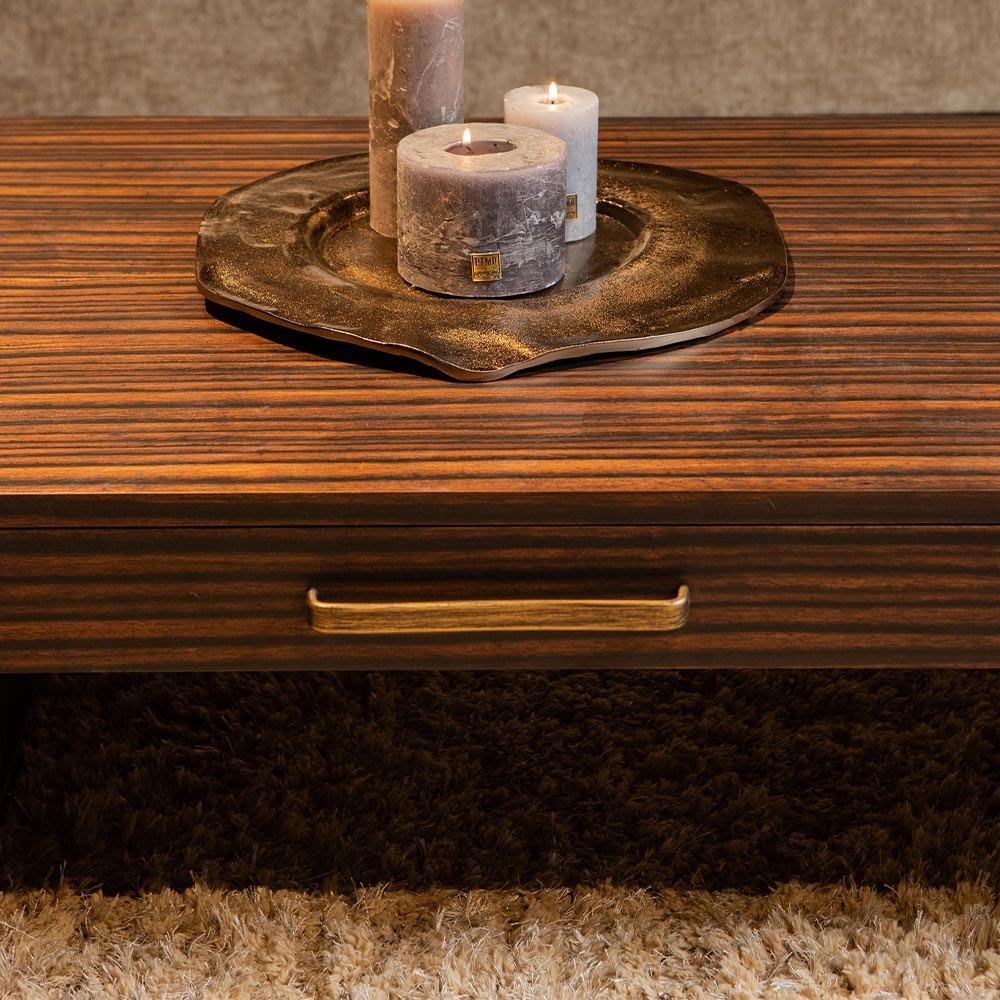 Table basse Tiess aus braunem Holzfurnier, 2 Schubladen