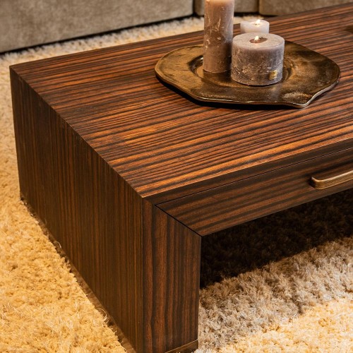 Tiempo de la mesa de café en chapa de madera marrón, 2 cajones