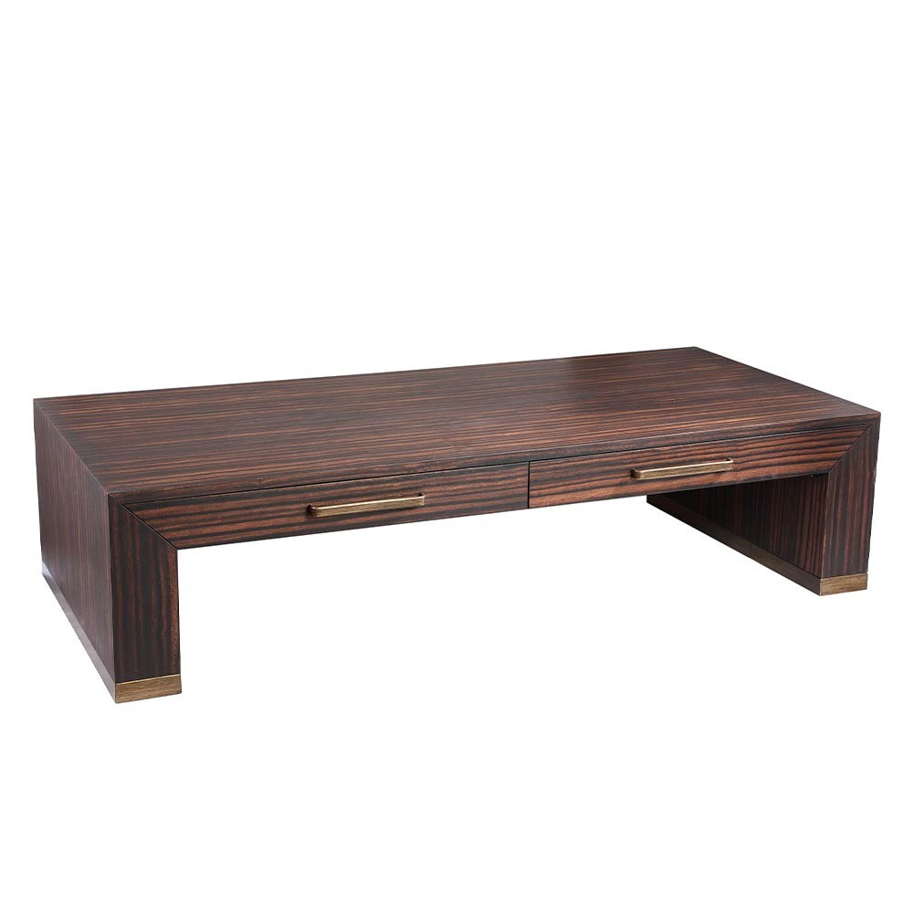 Table basse Tiess en placage de bois brun, 2 tiroirs
