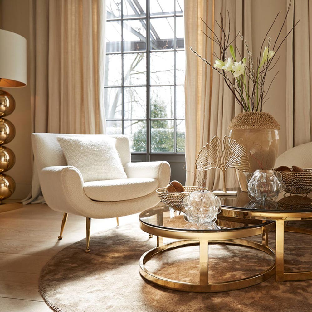 Chaise 79x76x79 cm VINSTRA Bouclé Creme+Gold