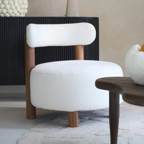 Fauteuil Ø74x74 cm FERENTINO bois acacia naturel+bouclé crème