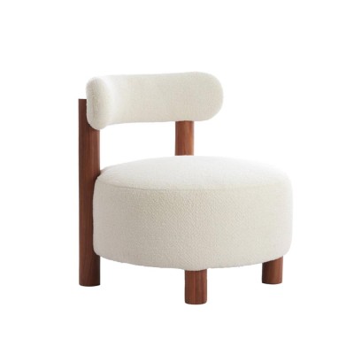 Sillón Ø74x74 cm Ferentino Madera Acacia Natural + Crema rizada 2