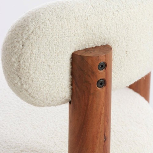 Armchair Ø74x74 cm FERENTINO natural acacia wood + cream bouclé