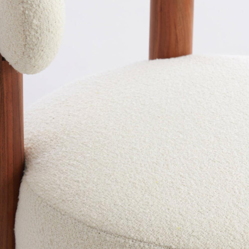 Armchair Ø74x74 cm FERENTINO natural acacia wood + cream bouclé