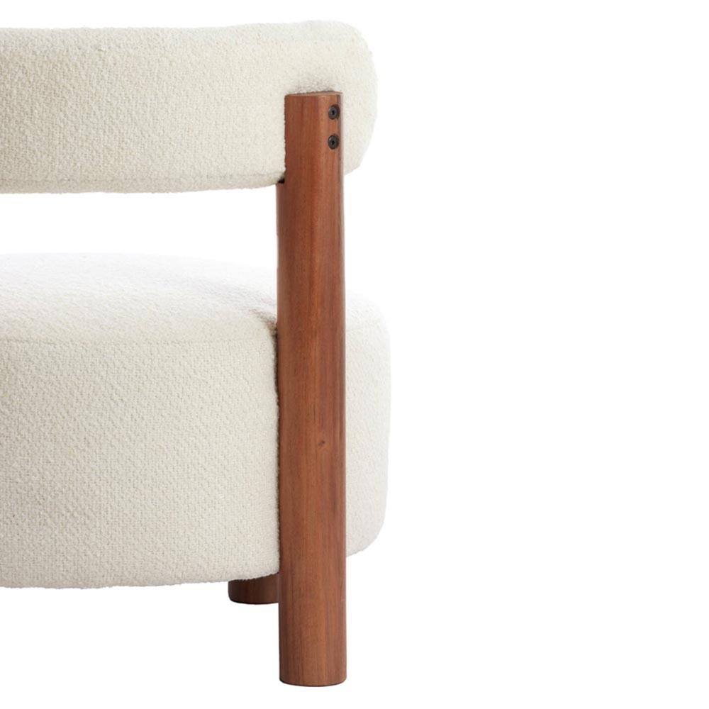 Fauteuil Ø74x74 cm FERENTINO aus natürlichem Akazienholz + Bouclé in Cremefarbe