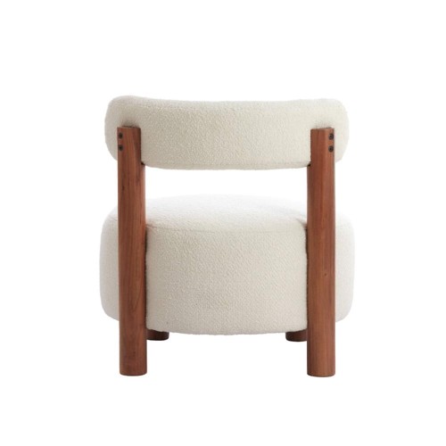 Fauteuil Ø74x74 cm FERENTINO aus natürlichem Akazienholz + Bouclé in Cremefarbe