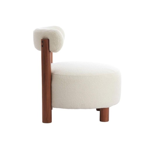 Armchair Ø74x74 cm FERENTINO natural acacia wood + cream bouclé