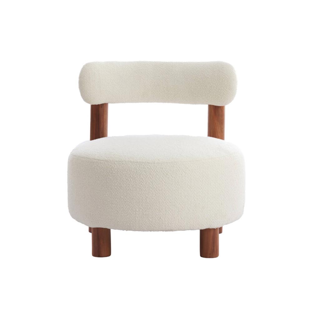 Armchair Ø74x74 cm FERENTINO natural acacia wood + cream bouclé
