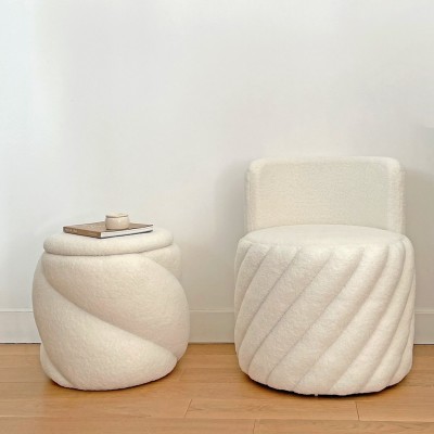 Fauteuil Alex pivotant teddy blanc L52 P52 H62cm 2