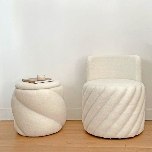 Swivel Alex Armchair in White Teddy Fabric W52 D52 H62cm