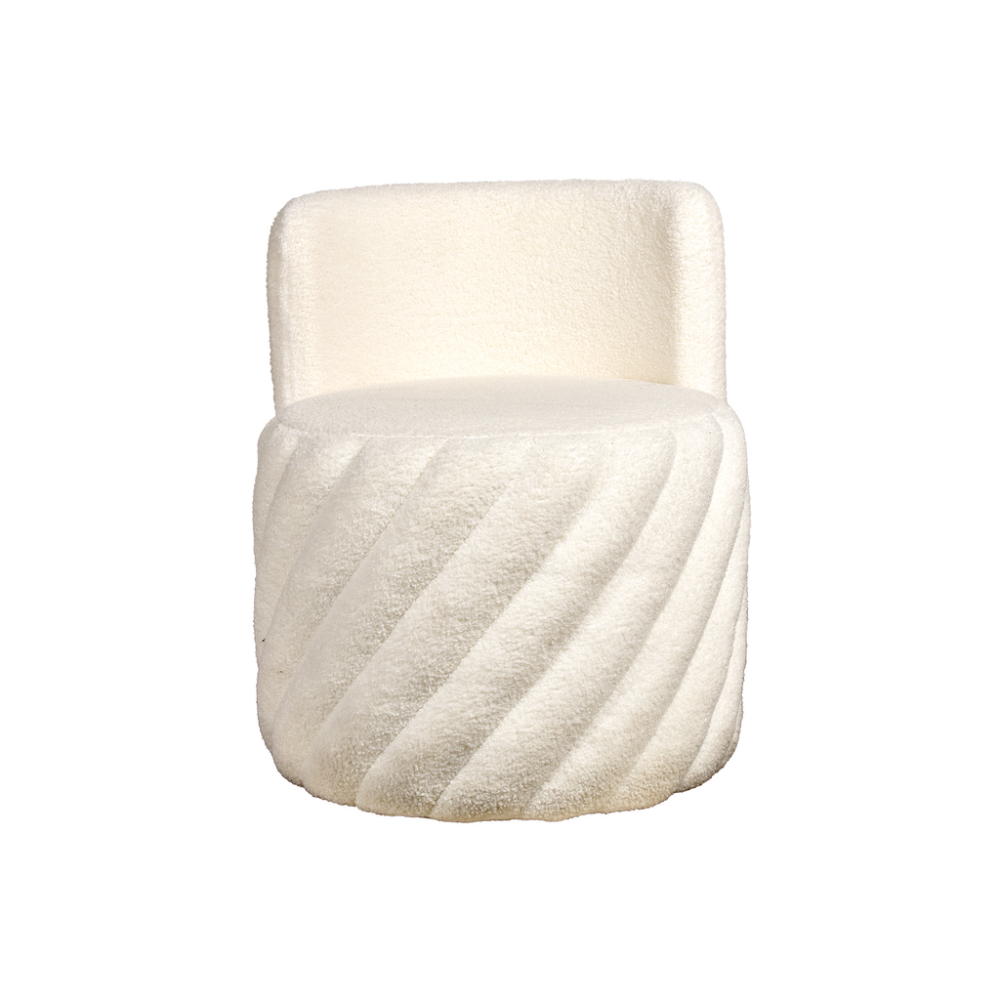 Swivel Alex Armchair in White Teddy Fabric W52 D52 H62cm