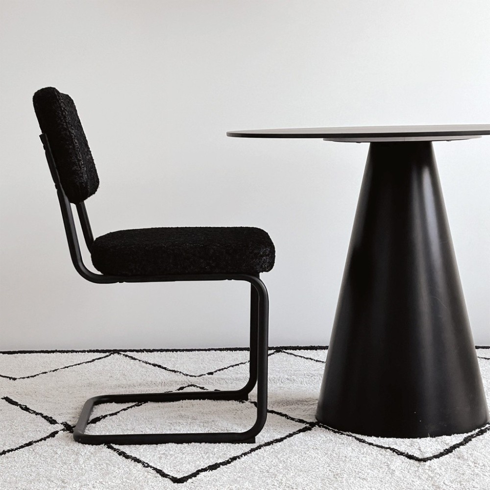 Capsule Chair, Black Base, Black Bouclé Fabric, W57 D49 H86cm