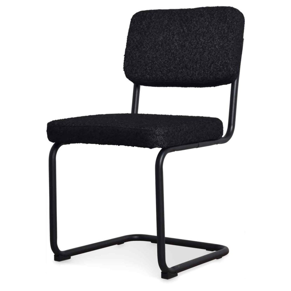 Chaise Capsule pied noir tissu bouclette noir L57 P49 H86cm