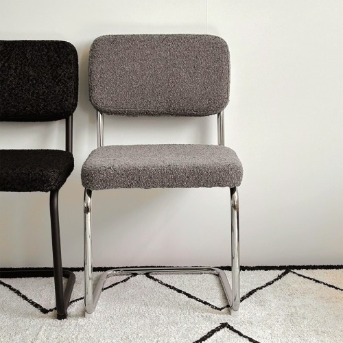 Capsule Chair with Chrome Legs in Grey Bouclé Fabric W57 D49 H86 cm