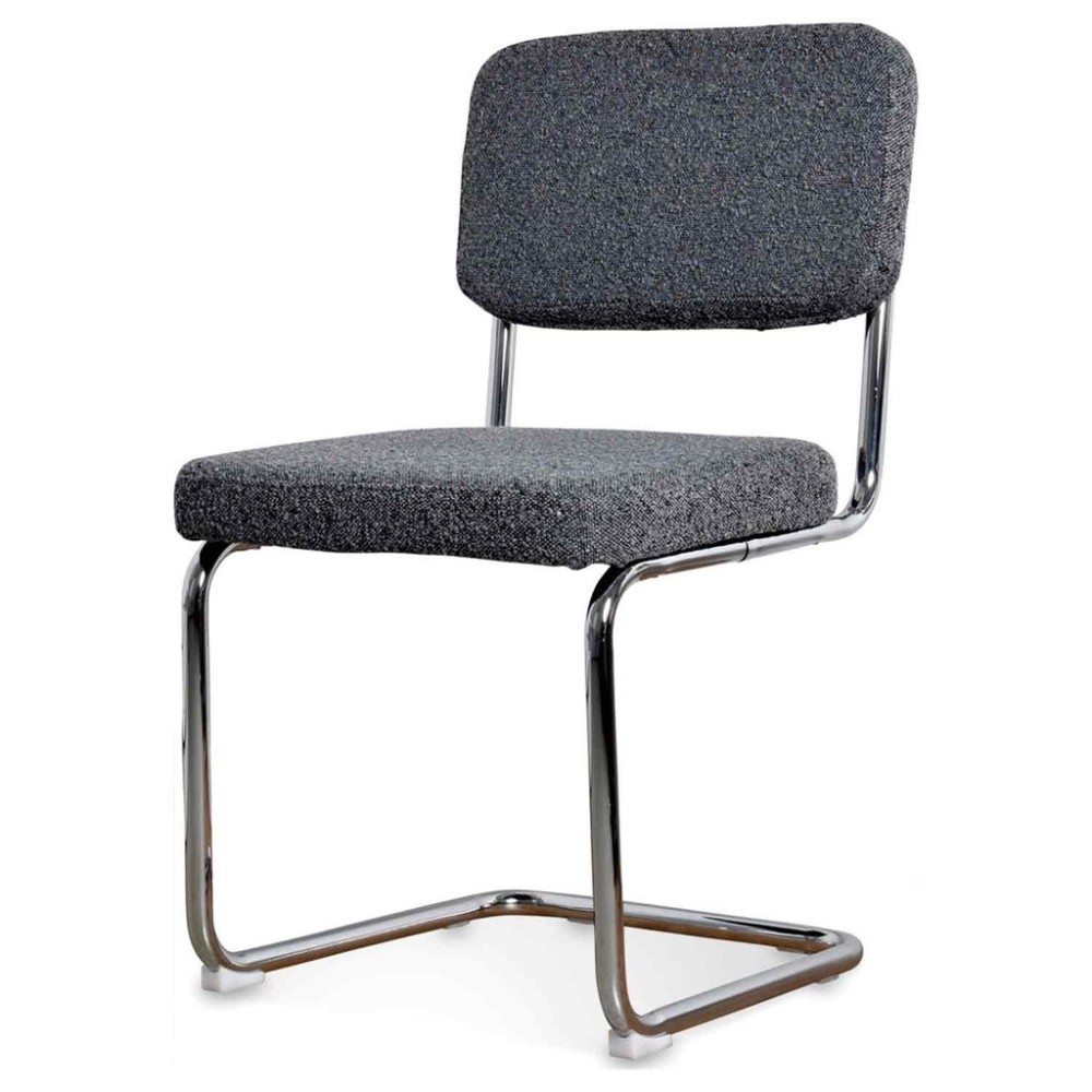 Capsule Chair with Chrome Legs in Grey Bouclé Fabric W57 D49 H86 cm
