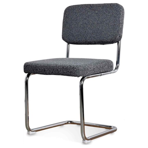 Chaise Capsule mit verchromtem Gestell, Bouclé-Stoff in Grau, B57 T49 H86 cm