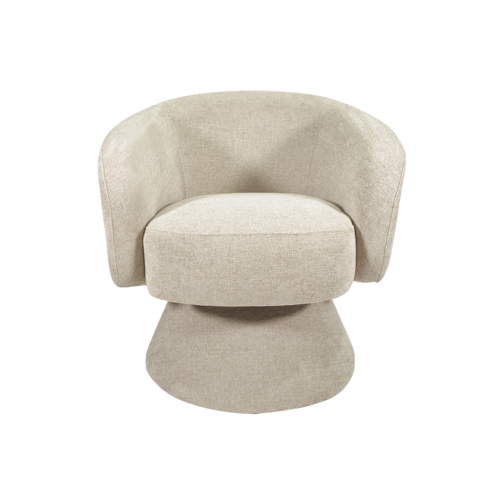 Swivel Manon Armchair in Ivory Chenille L68 D66 H74cm