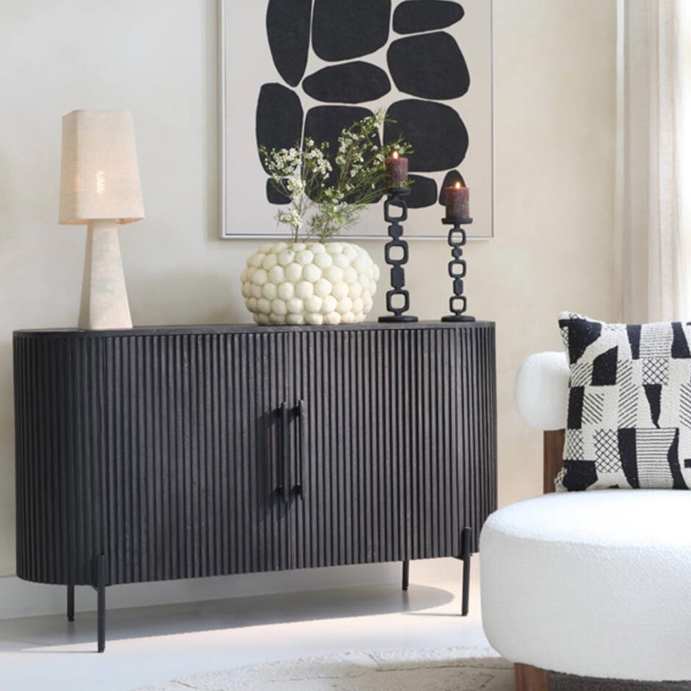Cabinet 140x40x78 cm Dumosi Black Black Wood