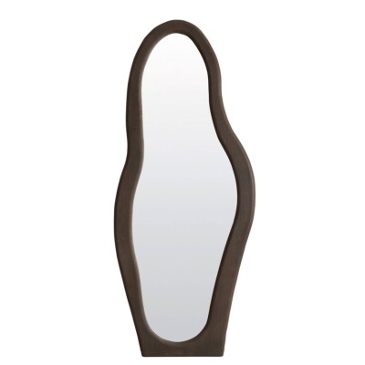 Miroir Ruth sur pied design en bois gris-brun foncé