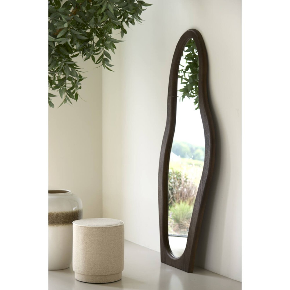 Miroir Ruth sur pied design en bois gris-brun foncé