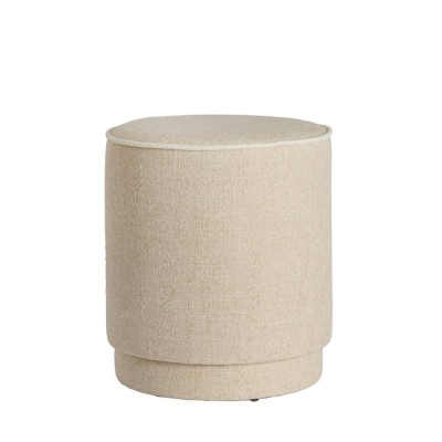 Round Rosin Pouf in Beige and Cream Fabric 2