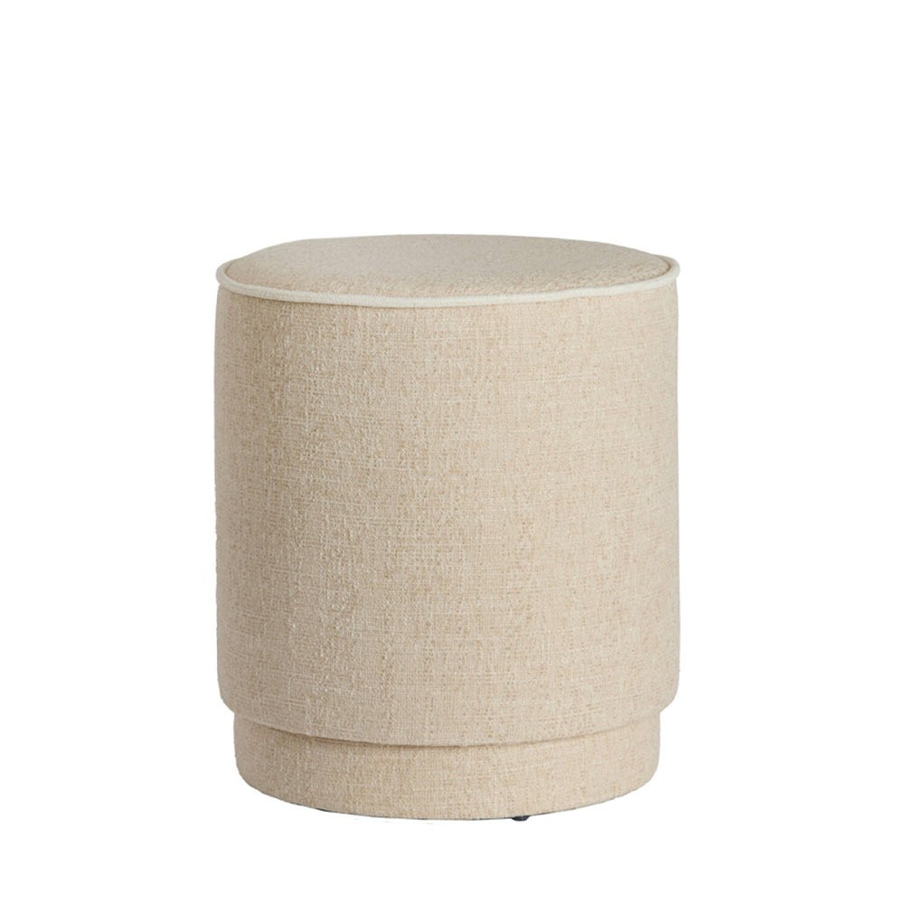 Pouf rotondo di colofonia in tessuto beige e crema