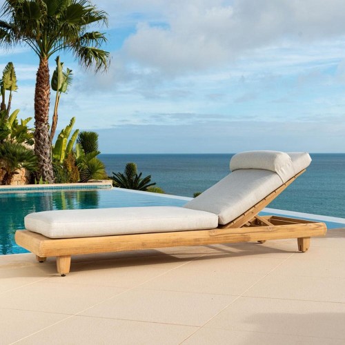 Bain de soleil Sorrento en teck massif inclinable avec coussin
