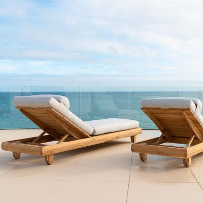 Bain de soleil Sorrento en teck massif inclinable avec coussin 2